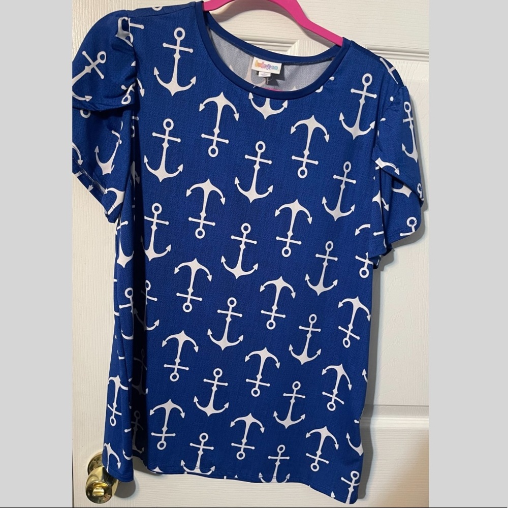 Lularoe Olive Large Tulip Sleeve Anchor Shirt L